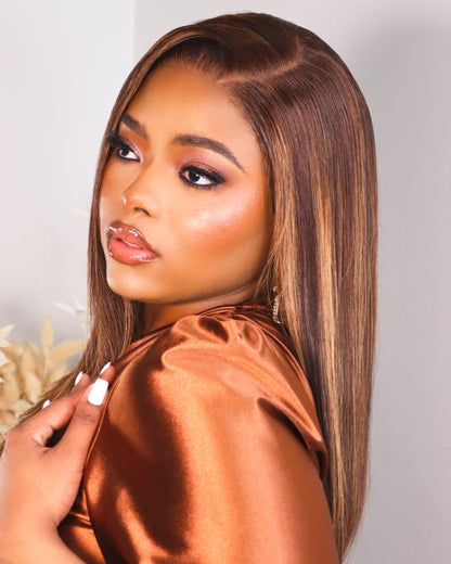 Bone Straight Vietnamese 5x5 Lace Wig Straight Col Piano Brown 16 Inch