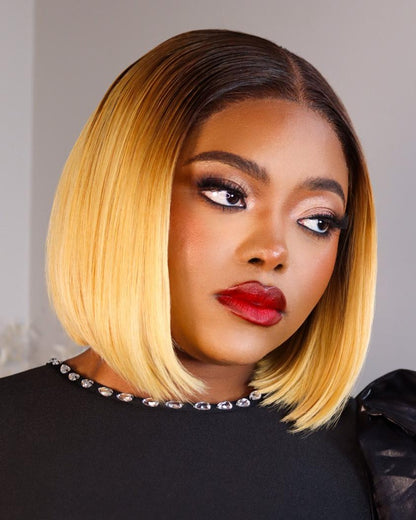 Bone Straight Vietnamese 5x5 Lace Wig Straight Col Ombre Blonde 10 Inch