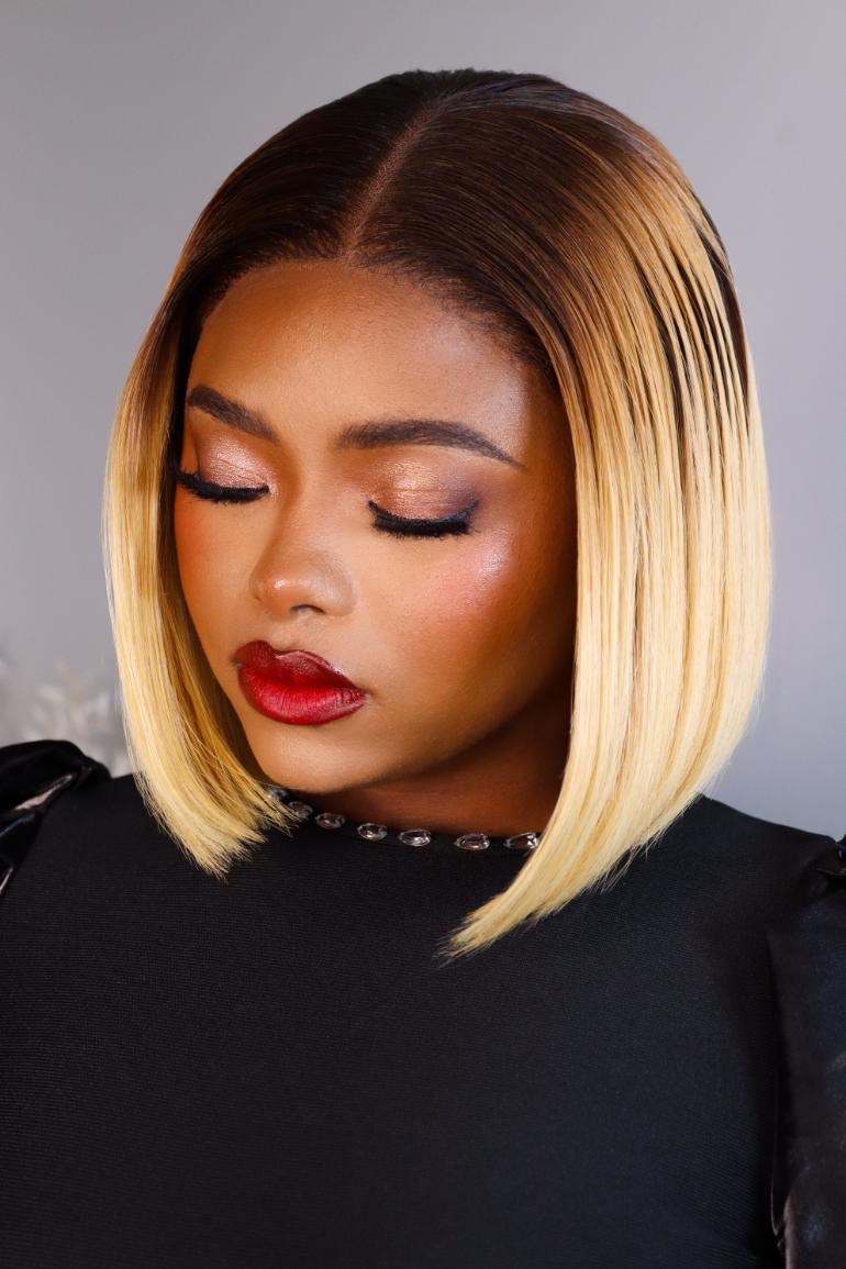 Bone Straight Vietnamese 5x5 Lace Wig Straight Col Ombre Blonde 10 Inch