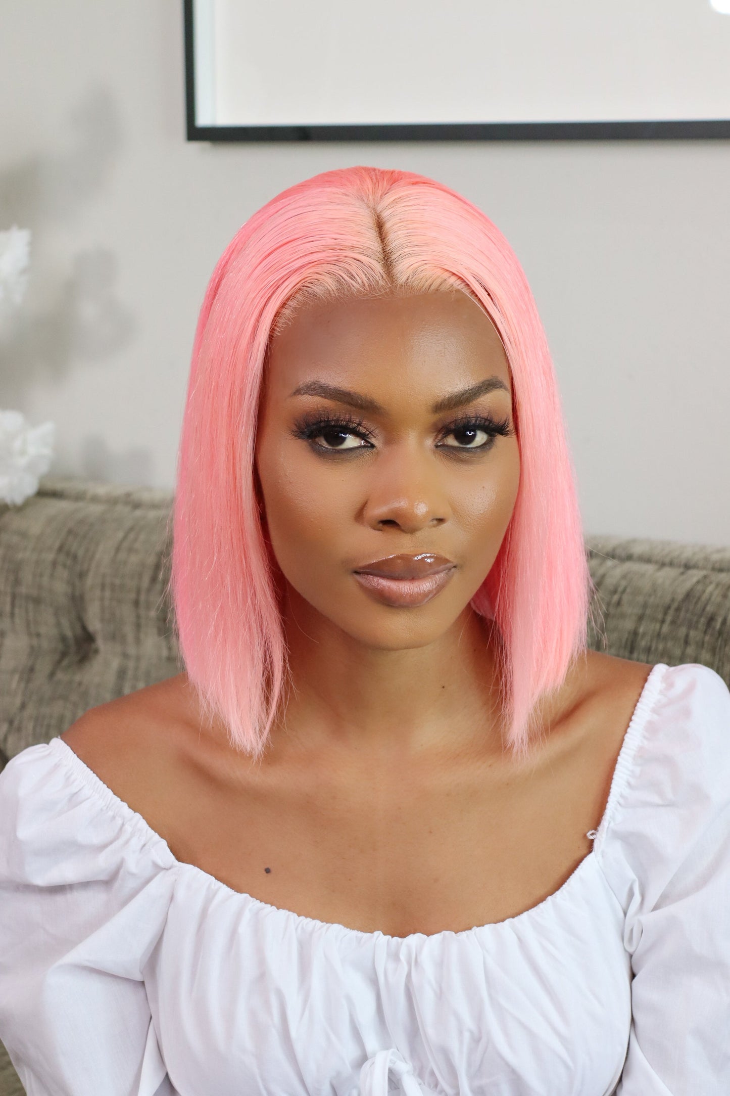 Brazilian Lace Frontal Wig Straight Pink 10 Inch