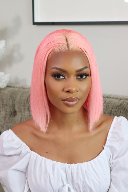 Brazilian Lace Frontal Wig Straight Pink 10 Inch