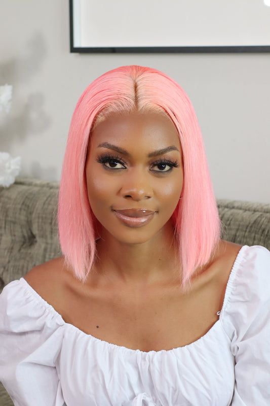 Brazilian Lace Frontal Wig Straight Pink 10 Inch