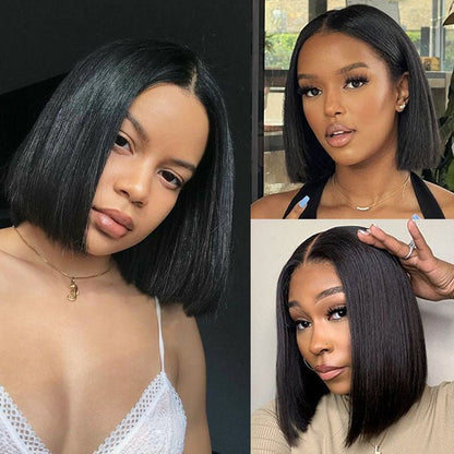 Straight Bob 13x1 Lace  Frontal Wig Natural Black Hair