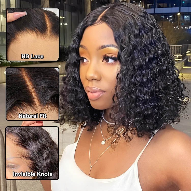 Superlove Glueless 13x4 Lace Frontal Water Wave Bob Human Hair Wig