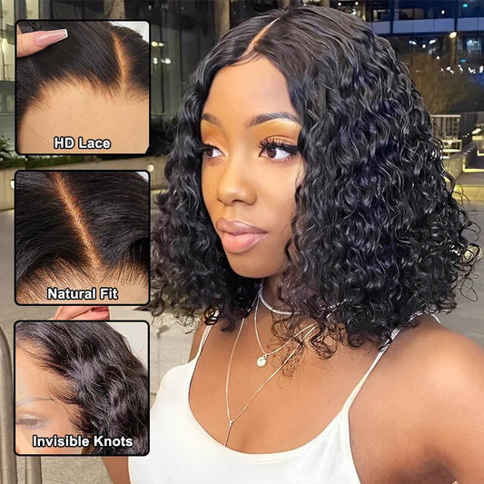 Superlove Glueless 13x4 Lace Frontal Water Wave Bob Human Hair Wig