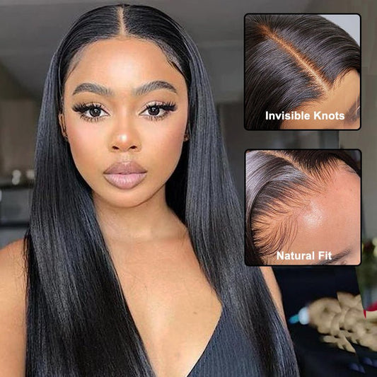 Superlove glueless Straight Wig 4x4 Lace Closure  Natural Black Human hair