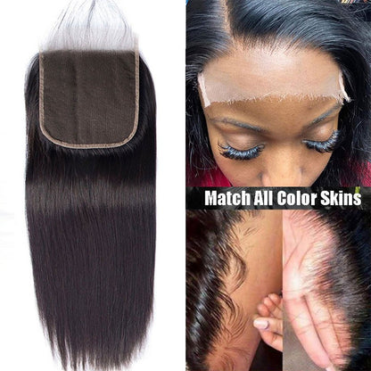 Superlove Hair 3 Bundles Straight Hair with 4x4 Lace Closure 65g/Bundle 3 Pcs/Lot Natural Black Color Double Weft Hair 10-30 Inch Hair Extensions