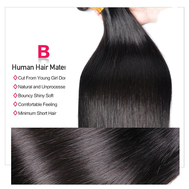 Superlove Hair 3 Bundles Straight Hair with 4x4 Lace Closure 65g/Bundle 3 Pcs/Lot Natural Black Color Double Weft Hair 10-30 Inch Hair Extensions