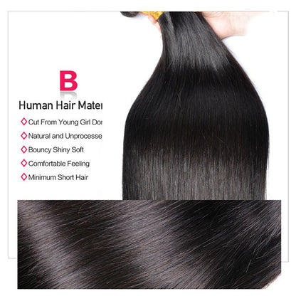 Superlove Hair 3 Bundles Straight Hair with 4x4 Lace Closure 65g/Bundle 3 Pcs/Lot Natural Black Color Double Weft Hair 10-30 Inch Hair Extensions