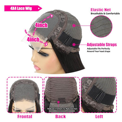 Superlove Ready To Go 14 inch Glueless 4x4 Lace Water wave Bob Human Hair Wig