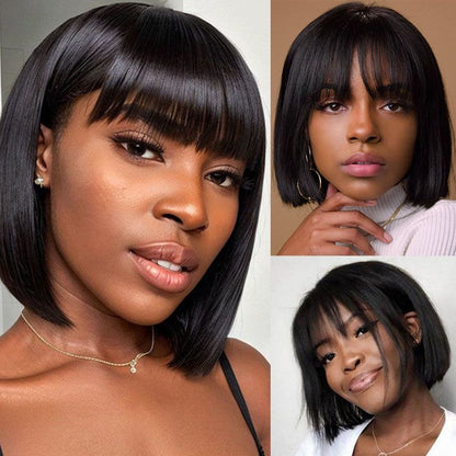 Worth Having- Superlove Glueless Mini Hd Lace Breathable Cap Silk Straight Bob Wig Human Hair with Bangs