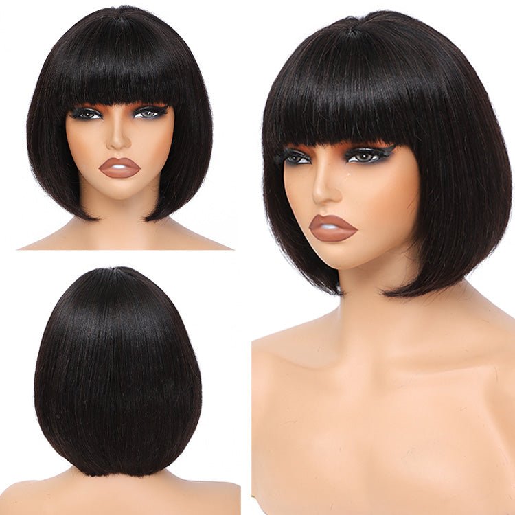 Worth Having- Superlove Glueless Mini Hd Lace Breathable Cap Silk Straight Bob Wig Human Hair with Bangs